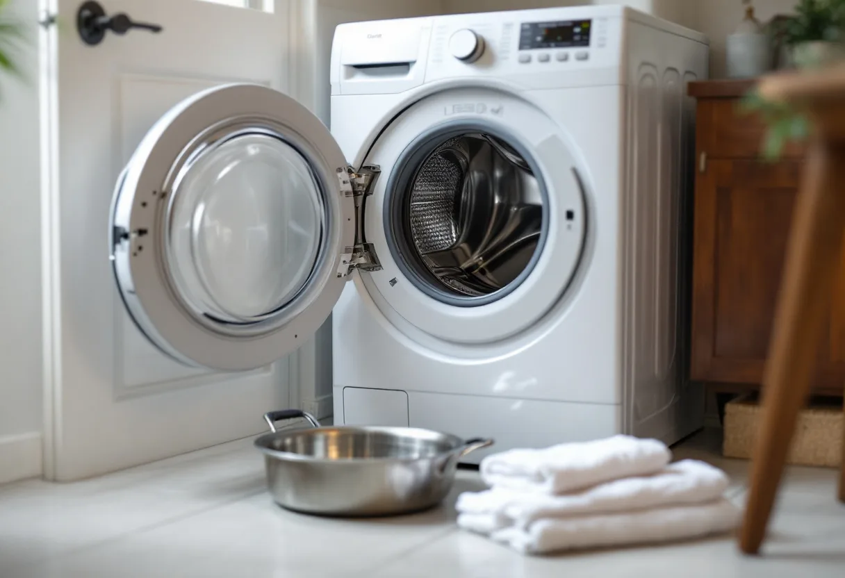 Front-load washer with the lower front access panel removed